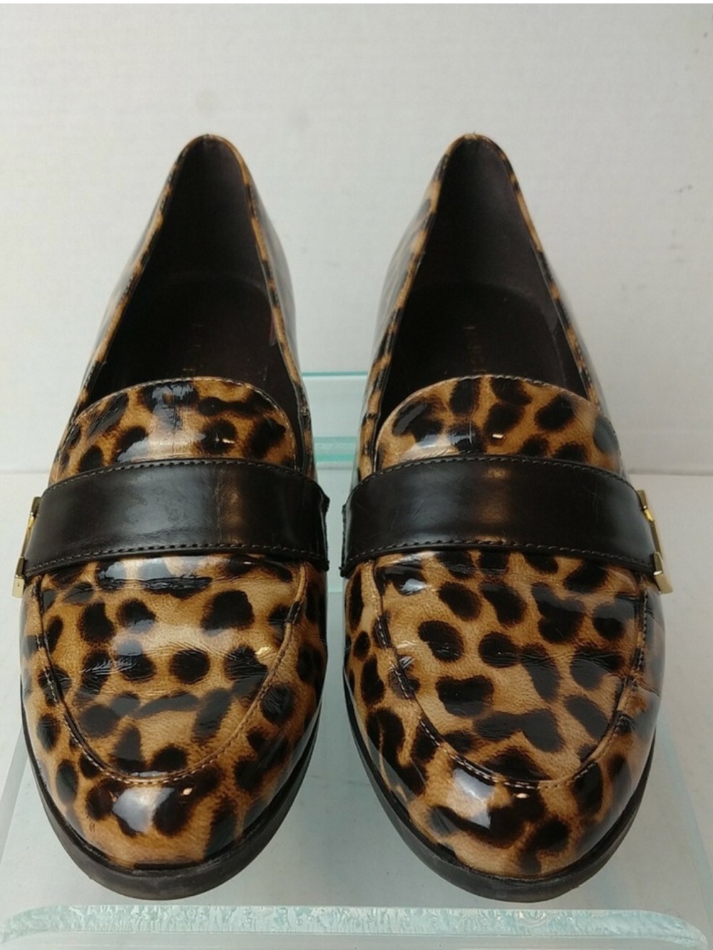 Marc Fisher Leopard Print Patent Loafers with Black Strap